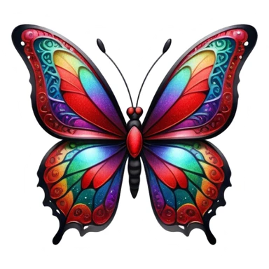 edgy black and red glittery iridescent rainbow transparent butterfly with detailed intricate patterns sticker