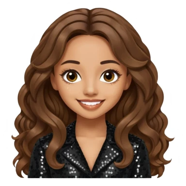 Jade Thirlwall from Little Mix with long brown hair, black sequin outfit sticker