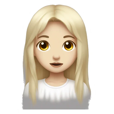 a ghost girl looking like an angel, pale with long dark blonde hair, honey-colored eyes and a black jirai kei shirt, she has side bangs sticker