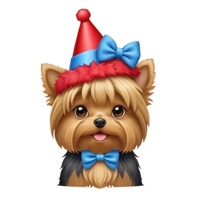 Yorkie red party hat blue bow sticker