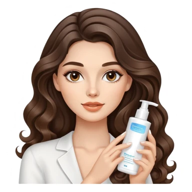 beautiful brunette with a light balayage white girl with nice curls/defined waves, very long hair, clean girl makeup APPLYING A FACE CREAM FOR SKINCARE sticker