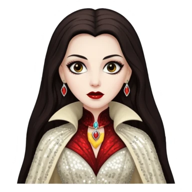 Countess Dracula with long dark brown hair, ivory sequin outfit  sticker