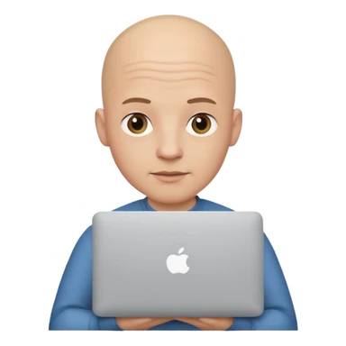 bald yong guy with macbook  no wringle on face sticker