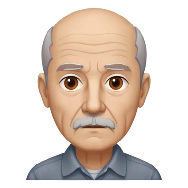 Elderly thin Puerto Rican man with light complexion. Narrow face with pronounced bone structure. Deep-set brown eyes, bushy eyebrows. Short brown hair, balding at front. Messy brown beard with gray streaks. Serious expression with age lines. Wearing a dark collared shirt that appears loose. sticker