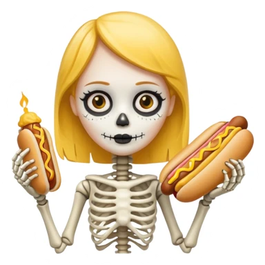 girl skeleton holding hot dog sticker