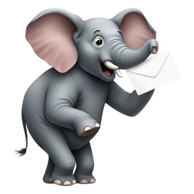 Depressed elephant dancing and eating an envelope sticker