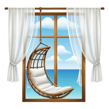 Window with hanging Chair + curtain, Apartment Windows. sticker