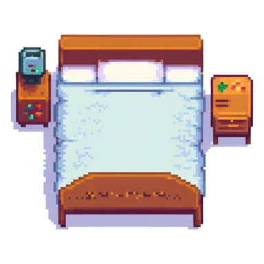 a bed, pixel art style, retro video game look sticker