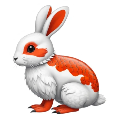 Rock Ptarmigan-Snowshoe-Hare-Koi-Fish-Pokémon-Fakémon-Animal-hybrid, full body, with red marking over eye sticker