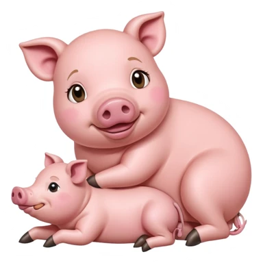 mother pig laying down while piglets nurse from its teats sticker