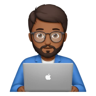 23 year old Azerbaijani man with very dark brown hair and beard with glasses and laptop sticker