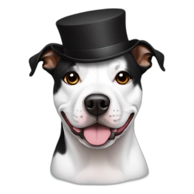 Black and white staffy with small hat sticker