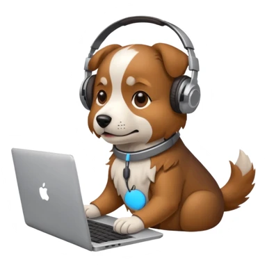A dog with headphones on  a laptop sticker