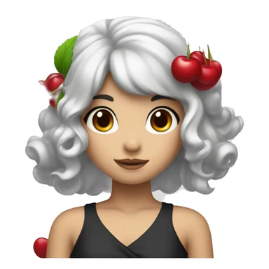 A cherry girl with black hair and fair skin sticker