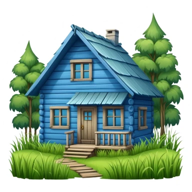 a blue Russian-style cottage overlooked by a thicket of grass sticker