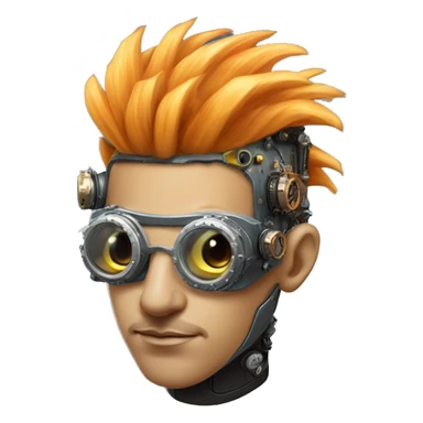 Light orange Mohawk hair male cyborg head with silver steampunk goggles and circuits sticker