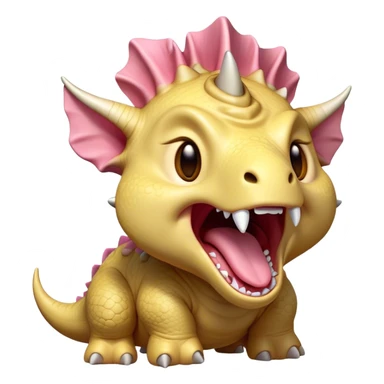 Cinematic Cute Yawning Triceratops Portrait Emoji, Head tilted slightly with a dramatic, wide-open yawn, showcasing a robust, horned body with a frilled head and sleepy, half-closed eyes, Simplified yet irresistibly cute features, highly detailed, glowing with a soft, cozy prehistoric glow, high shine, relaxed yet expressive, stylized with a dash of whimsical ancient charm, soft glowing outline, capturing the essence of a drowsy yet affectionate Triceratops that appears ready to stretch and yawn its way out of the screen! sticker