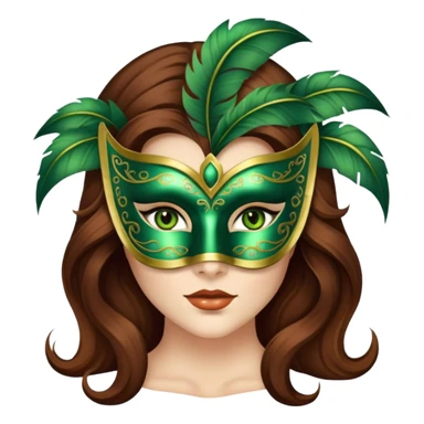 Greeneyed Woman with Long Brown hair venetian mask sticker