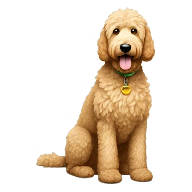 full body large sitting golden doodle with light fur and hazel-green eyes sticker