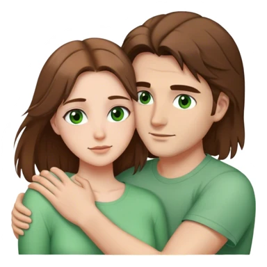 white couple with brown hair, man has short hair and brown eyes. woman has long hair and green eyes .they’re hugging each other  sticker