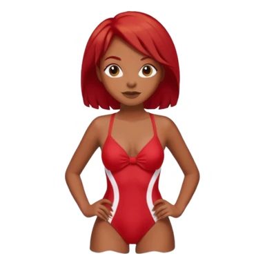 black woman in bathing suits with red hair sticker