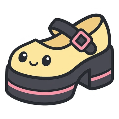 Make the shoes pastel yellow with black and pink accents, kawaii style, no socks, no hearts, transparent background sticker