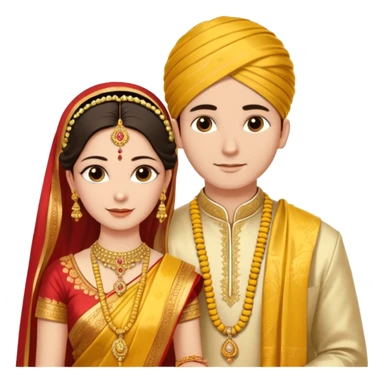 
A yellow sacred thread with two small gold pendants being tied around a bride's neck. The groom's hands are tying the knot while traditional Indian wedding elements like flowers and decorative details are visible in the background. Warm, ceremonial aesthetic. sticker