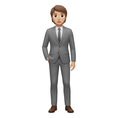 Chico blanco, traje gris , pelo castaño revuelto,cuerpo entero sticker