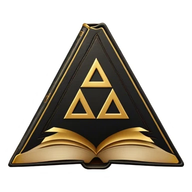 A black and gold book with an aged leather texture, embossed with an alchemical symbol, a compass, or a forging hammer, exuding wisdom, mastery, and the relentless pursuit of greatness. - book on mastery ... silhouette of a triangle  sticker