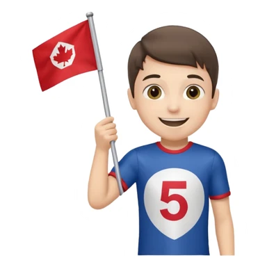 A boy in a jersey, excitedly lifting a small handheld flag. sticker