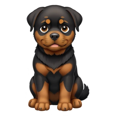 cinematic-[rottweiler]-realistic-full-body-sitting-emoji,-tail-resting-loosely-beside-its-paws,-head-tilted-dramatically, -sleek-[Black and brown]-fur,-simplified-yet-realistic-focused-features,-highly-detailed,-glowing-with-an-almost-sarcastic-glow sticker