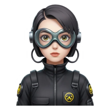 cyberpunk gasmask girl programmer buzzcut hair sticker