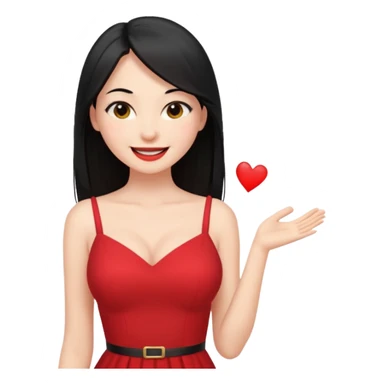 Chica joven pelo sémi largo color negro lacio delgada con con pechos grandes vestido rojo con sonrisa amigable y guiñando el ojo sticker