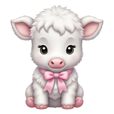 White baby calf with pastel pink ribbon around neck sticker