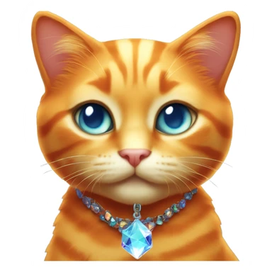 Orange Cat wearing Dark iridescent crystal necklace glowing sticker