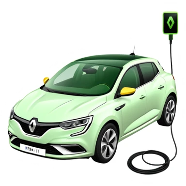 Renault Megane E-Tech electric car with charging cable plugged in, green color sticker