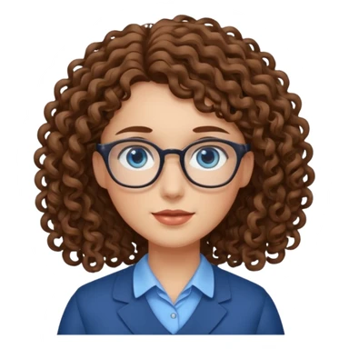 teacher blue eyes glasses curly brown hair long kind sticker
