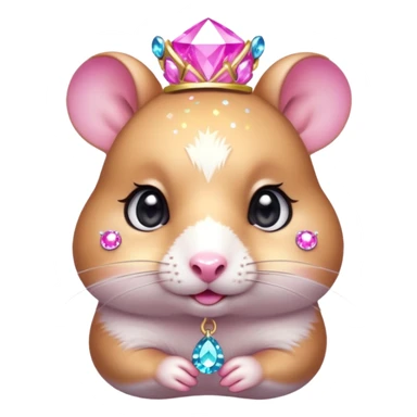 glamorous hamster portrait, head and shoulders only, exaggerated pink makeup, bright eyeshadow, long eyelashes, shiny blush cheeks, sparkling face gems, glitter accents, elegant earrings, fantasy beauty style, cute 3D cartoon, mobile game icon style, clean background, no text, no watermark
 sticker