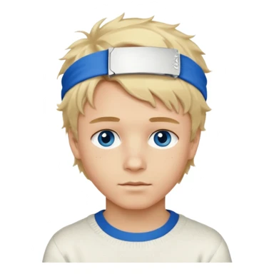 Create a look for a blond boy with long, tousled hair, light eyes, a white sweater, a wealthy appearance, blue eyes, and accessories like a Rolex or Cartier watch, and a cute face with messy hair down. blue eyes + headband white sticker