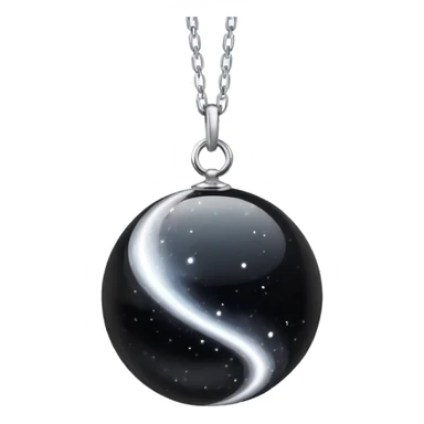 floating black onyx orb with a pure silver aura, cosmic particles swirling around it, silver chain floating midair like starlight sticker