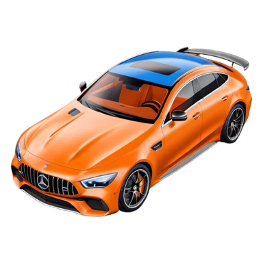 Mercedes amg gt 63 orange colour From top angle light coming from back and creating rimlight with blue colour on object sticker