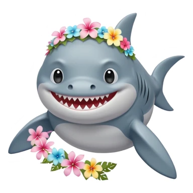 A cute chubby shark with hawaii pastel flower necklace and hawaiian flower crown, posing proudly. sticker