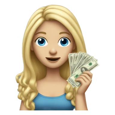 blonde girl long hair blue eyes holding money throwing money  sticker