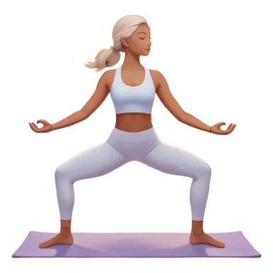 A peaceful person practicing yoga on a calm beach at sunrise, in a serene meditative pose. Soft pastel colors surround the scene, with gentle waves in the background and smooth, flowing lines representing balance and tranquility. The atmosphere feels centered and mindful. sticker