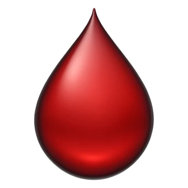 single blood drop emoji sculpted from dark liquid metal, glossy surface, dramatic reflections, futuristic minimal 3D style, isolated on white sticker