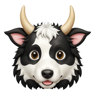 A black and white border collie has a cow's horns. sticker