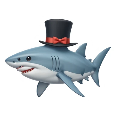 Shark with billionaire's top hat Side view, body turned diagonally to the right, clean white background sticker