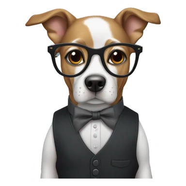 A dog wearing glasses, a black button up shirt and a dark grey vest  sticker