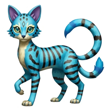 Colorful Meloetta-Sergal-Bastet-Genet-Pokémon-Digimon-Fakémon-fusion-hybrid-creature with Cyan stripes and blue leopard-spot-markings  sticker