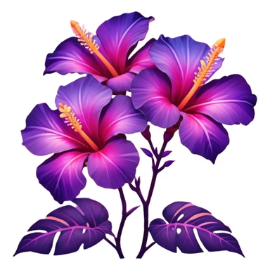 Iridescent tropical exotic beautiful pretty Purple pink and orange gradient hibiscuses sunset sunrise full scenery aesthetic deco sticker